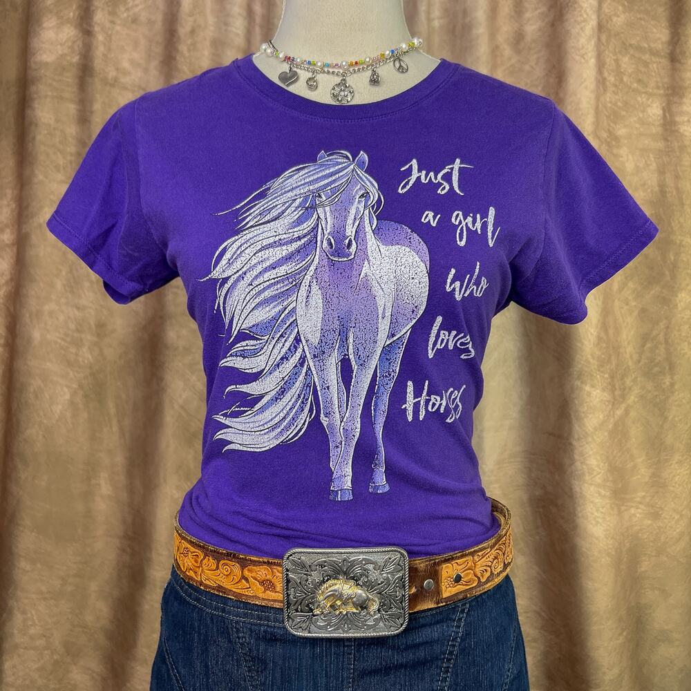 Y2K Horse T-Shirt Just A Girl Who Loves Horses Graphic Purple Western Equestrian
